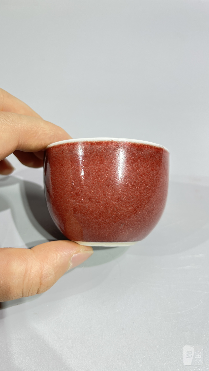 清 红釉杯（一对） - 图4